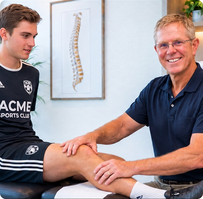 Dr. Blossey examining a young soccer player's knee